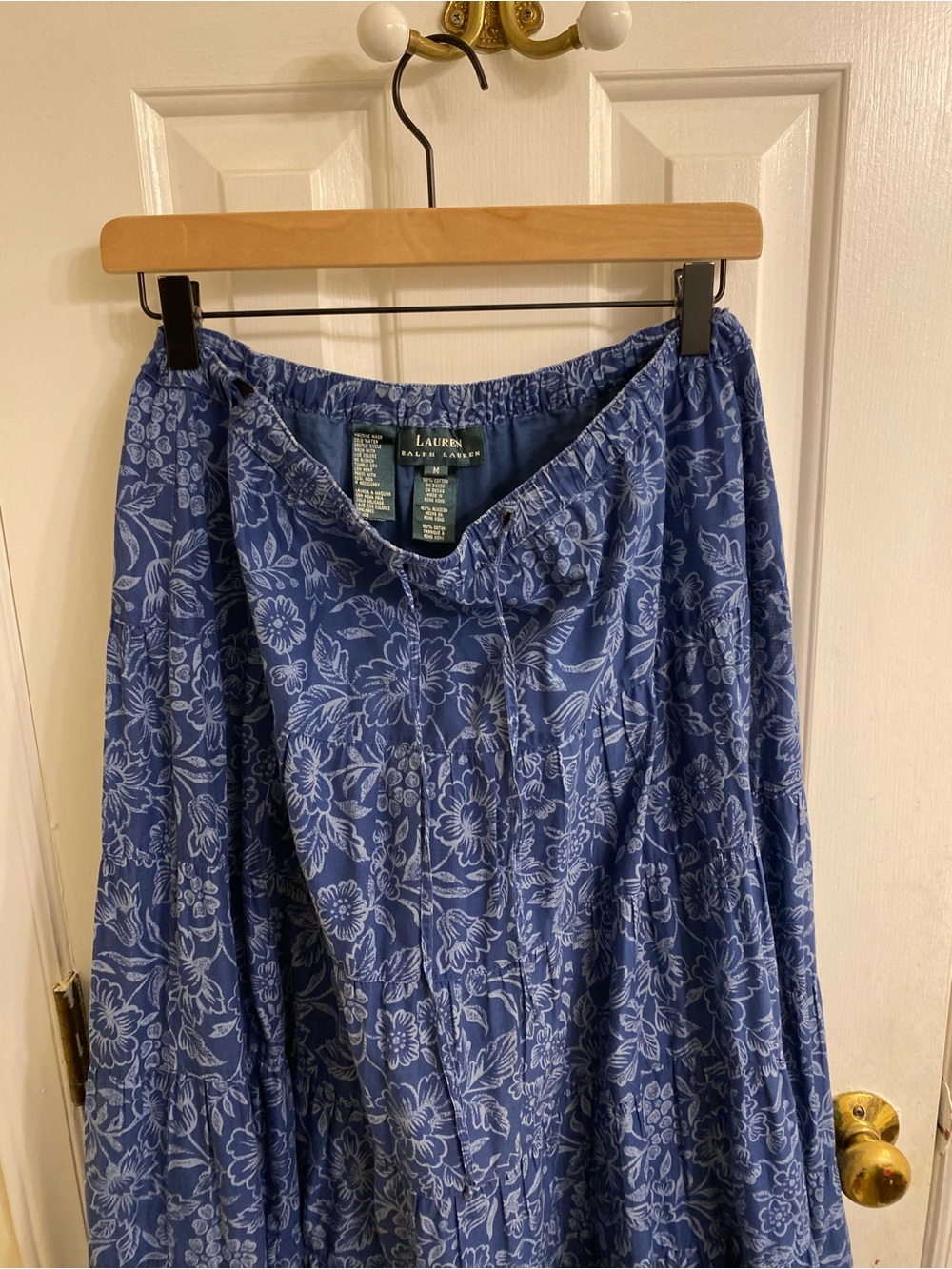LAUREN RALPH LAUREN TIERED PRAIRIE SKIRT DRAWSTRING CHAMBRAY FLORAL MAXI MEDIUM - Picture 8 of 13